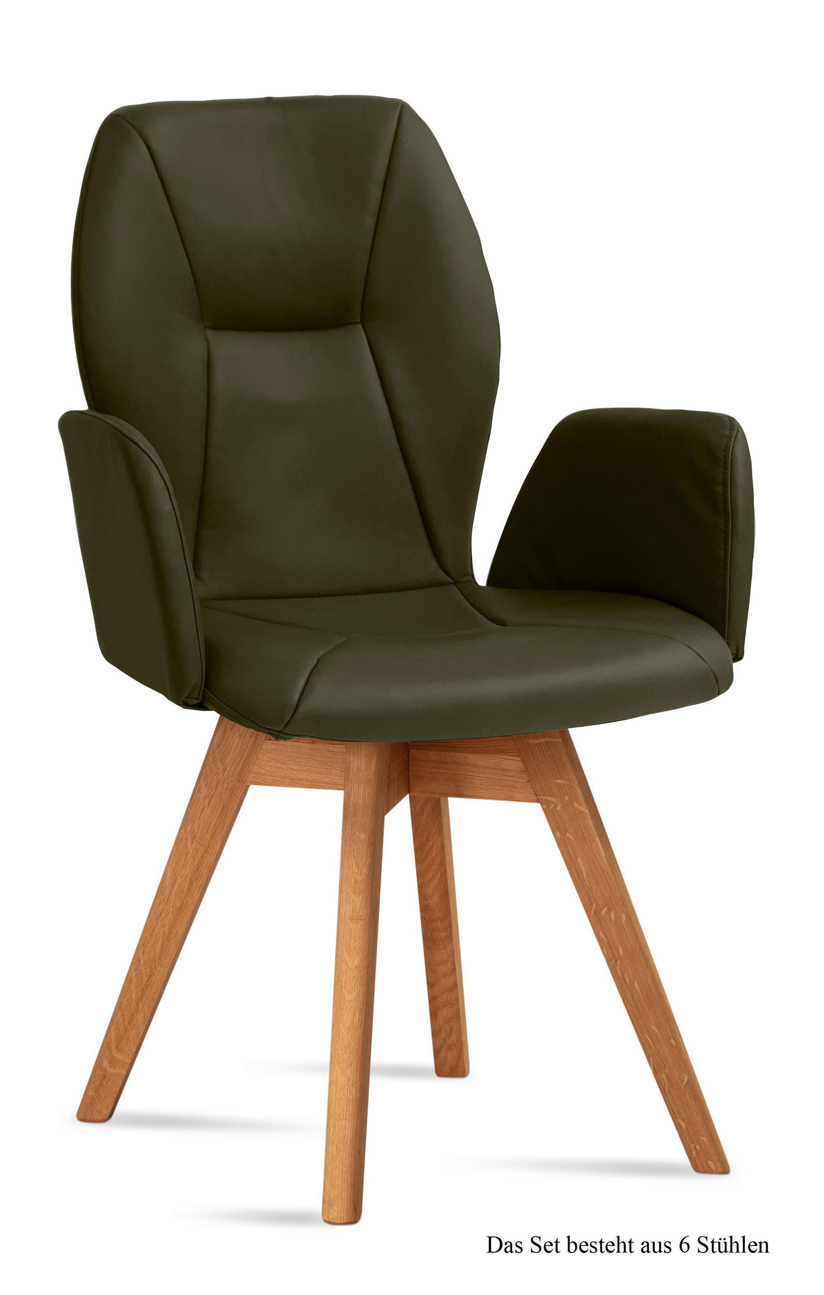 ARMLEHNSTUHL drehbar (6er-Set) Draia 58x92x60 Eiche geölt/Khaki - Dunkelgrün/Eichefarben, Kunststoff (60/92/58cm) - 58aufmkessel
