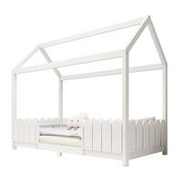 HAUSBETT 90/200 cm in Weiß – mit Dach und Rausfallschutz - Weiß, Holz (90/200cm) - BEAOK