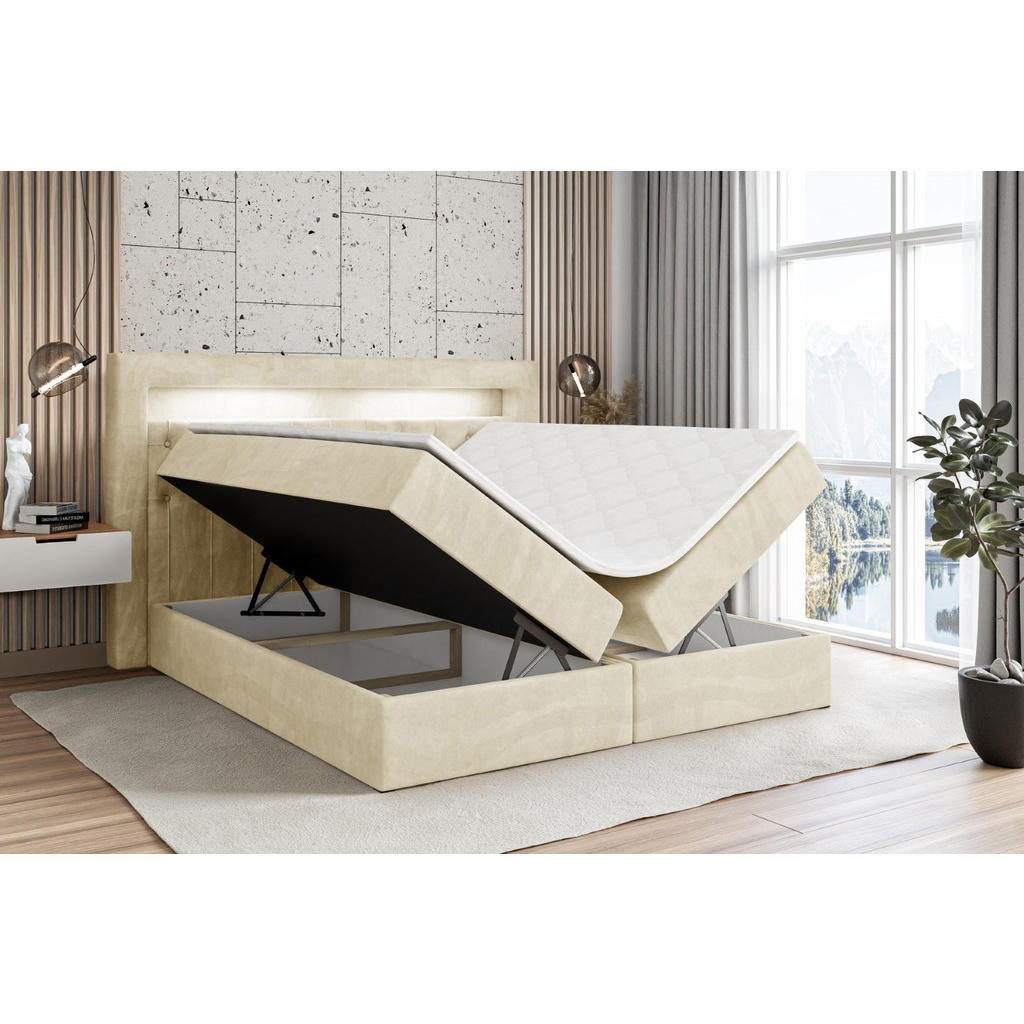 Thumbnail - Altdecor Boxbett, Beige, Holzwerkstoff, Höhe ca. 19 cm, 160x200 cm, Schlafzimmer, Betten, Boxspringbetten