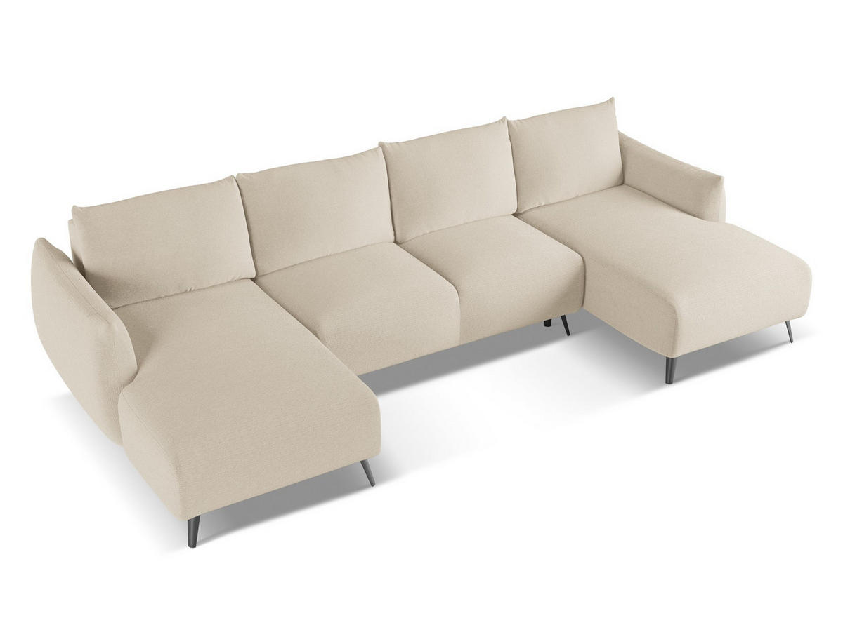 WOHNLANDSCHAFT Chenille Stoff Beige - Beige/Schwarz, Textil/Metall (317/86/162cm) - Makamii