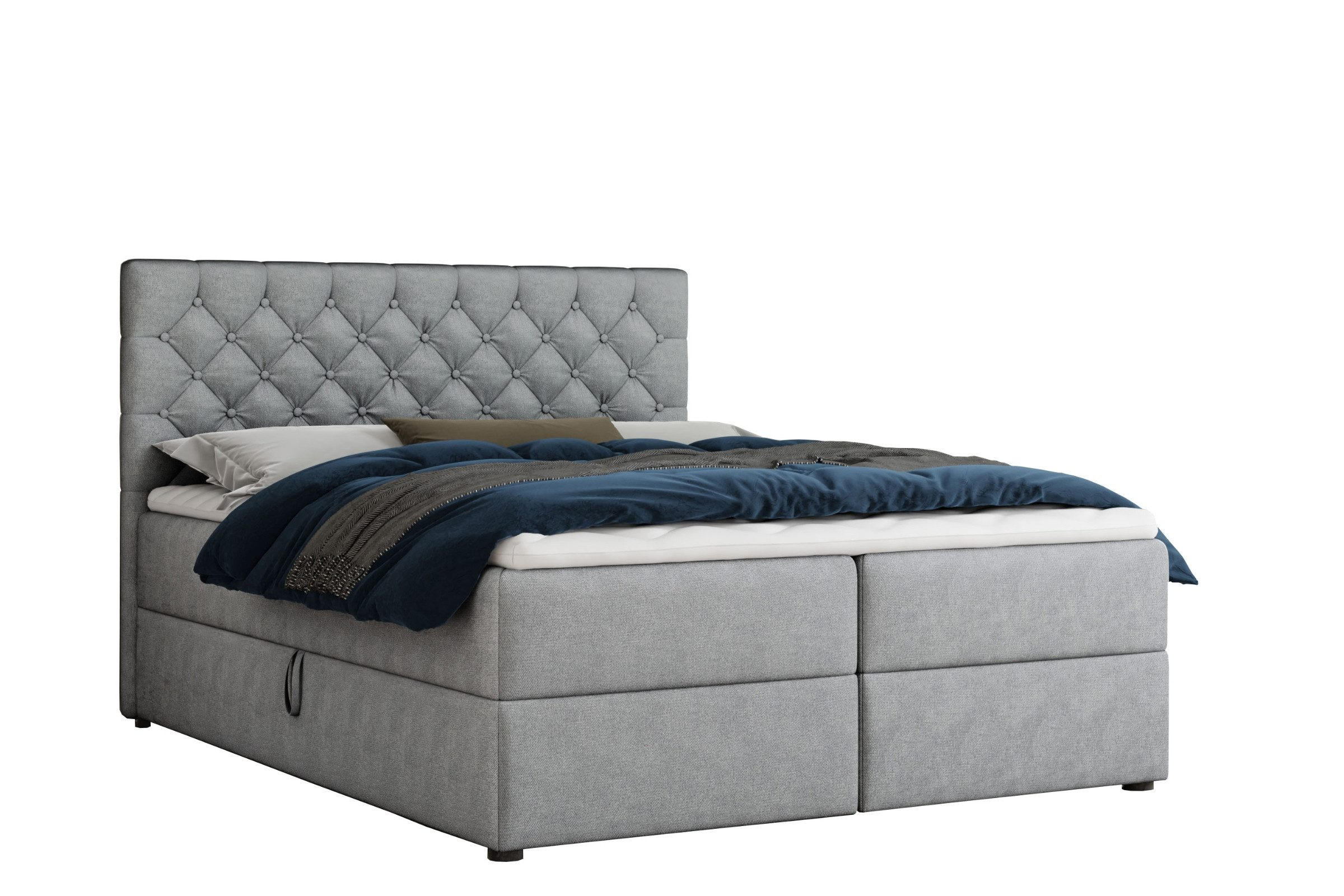 BOXBETT MIRAMI 120/200 Hellgrau mit Taschen-Federkernmatratzen 7 Zonen H4 - Hellgrau, Holz/Holzwerkstoff (200/200cm) - Deine Möbel 24