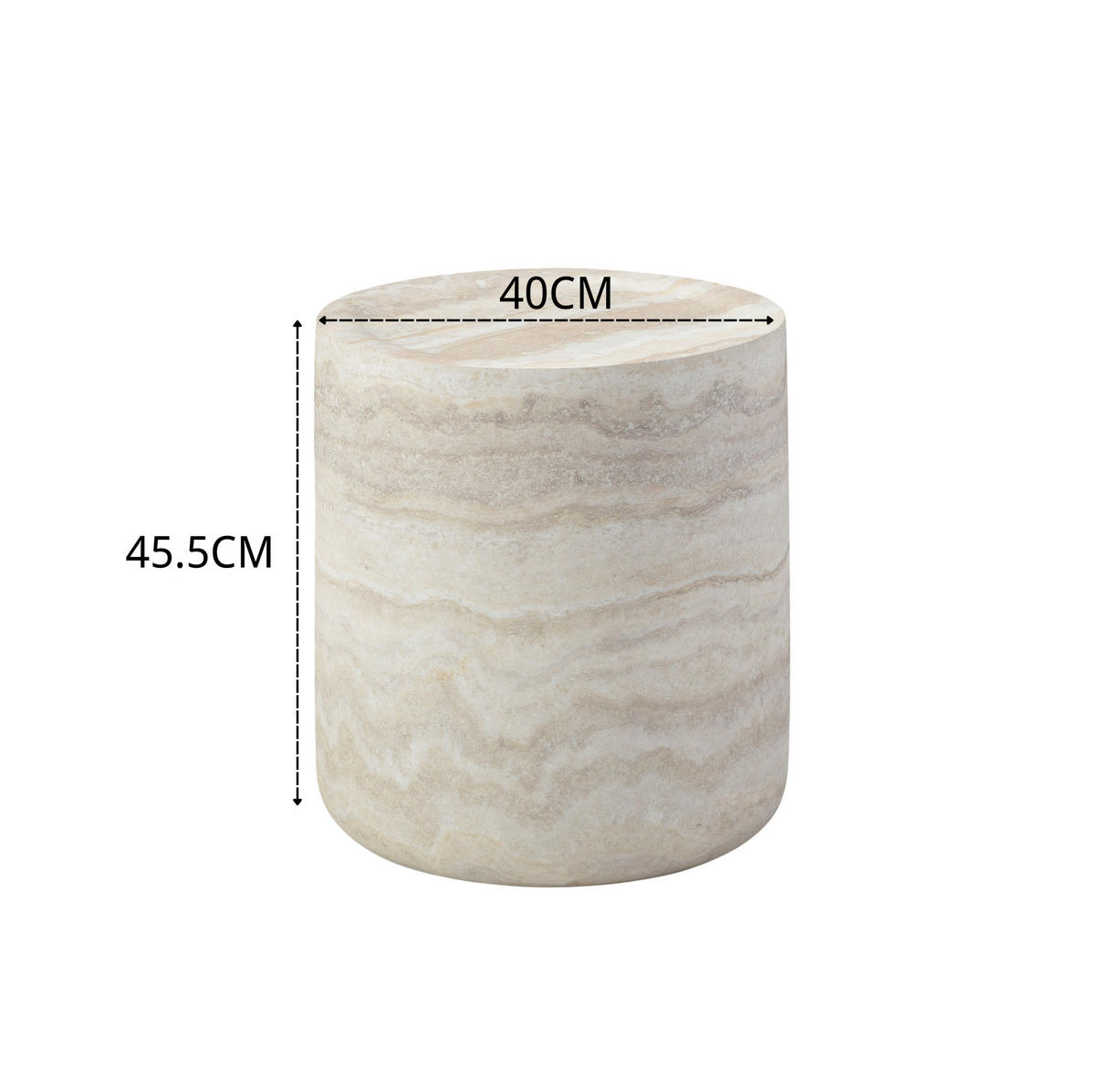 BEISTELLTISCH aus Fiberglas 40x40x45 cm Beige in Travertin-Optik, wasserabweisend und kratzfest - Beige, Glas (40/40/45cm) - Modfu