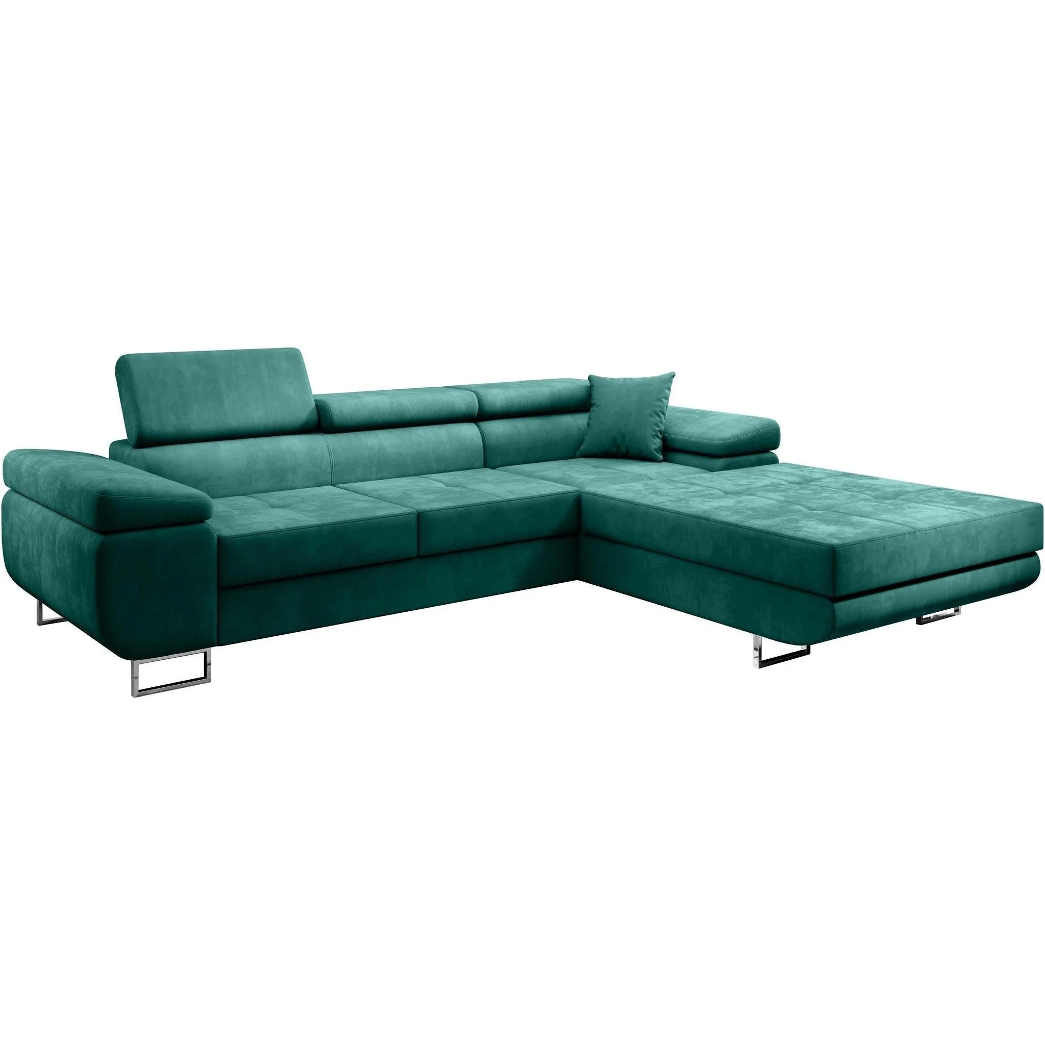 ECKSCHLAFSOFA Alons verstellbaren Kopfstützen, Dunkelgrün, rechts - Chromfarben/Dunkelgrün, Textil (275/203cm) - Beautysofa