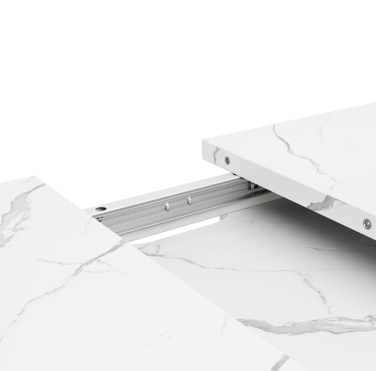 ESSTISCH 118/76,4/75 cm Weiß aus MDF und Metall mit Ausziehfunktion - Weiß, Holzwerkstoff (118/75/76.4cm) - OKMYHOME