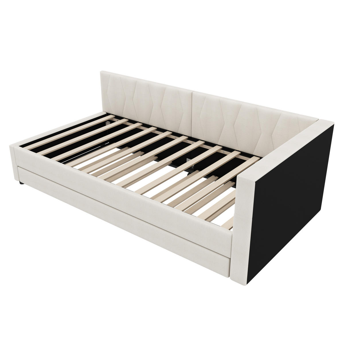 DENNÁ posteľ z ľanu a MDF 90x200 cm béžová s LED osvetlením, USB-C a úložnými priehradkami - béžová, textil (90/200cm) - Modfu