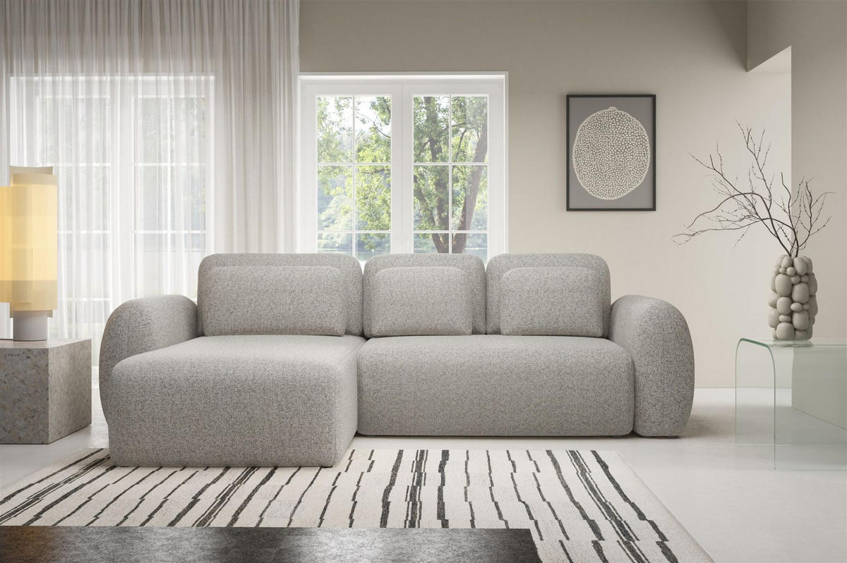 ECKSOFA Gaston Mit Schlaffunktion - Greige, Holzwerkstoff/Textil (304/190cm) - Fun Möbel
