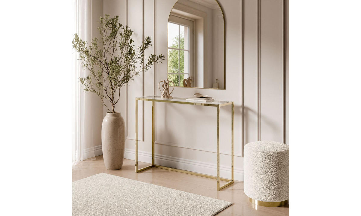 KONSOLE MODERN II GLASS 100/30/79 cm Goldchrom/Transparent - Transparent/Goldfarben, Glas/Metall (100/79/30cm) - Lookway