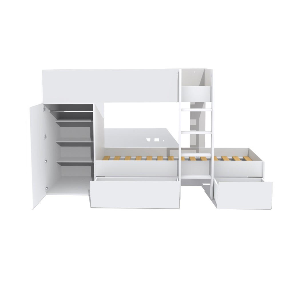 ETAGENBETT mit Schrank und Schubladen/ Bett 90x190 TWIN - Weiß - Weiß, Holzwerkstoff (90/190cm) - Weber Industries