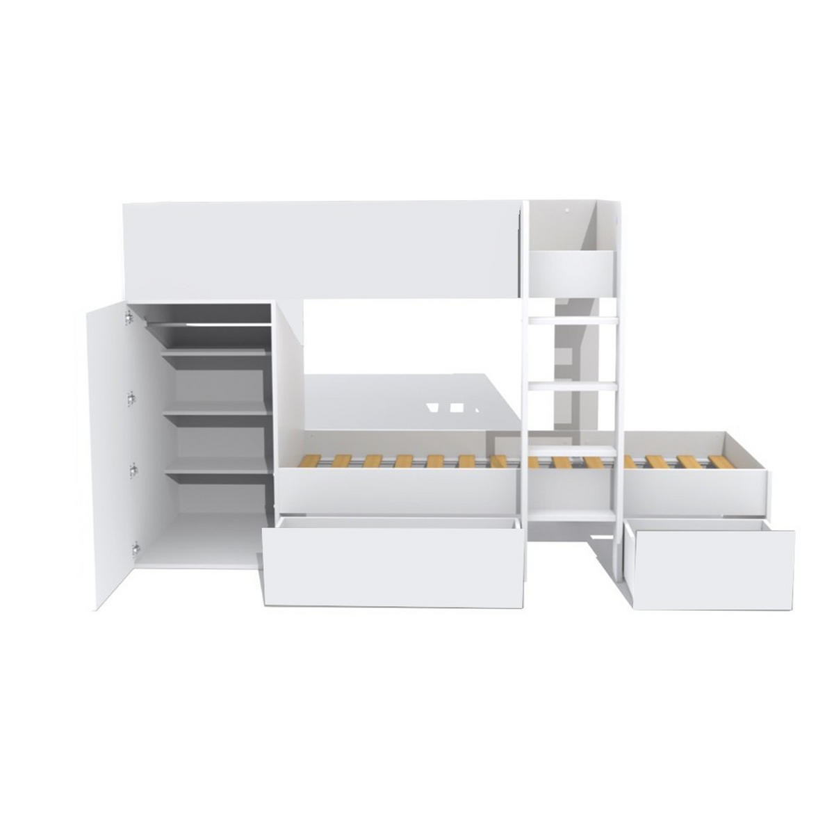 ETAGENBETT mit Schrank und Schubladen/ Bett 90x190 TWIN - Weiß - Weiß, Holzwerkstoff (90/190cm) - Weber Industries