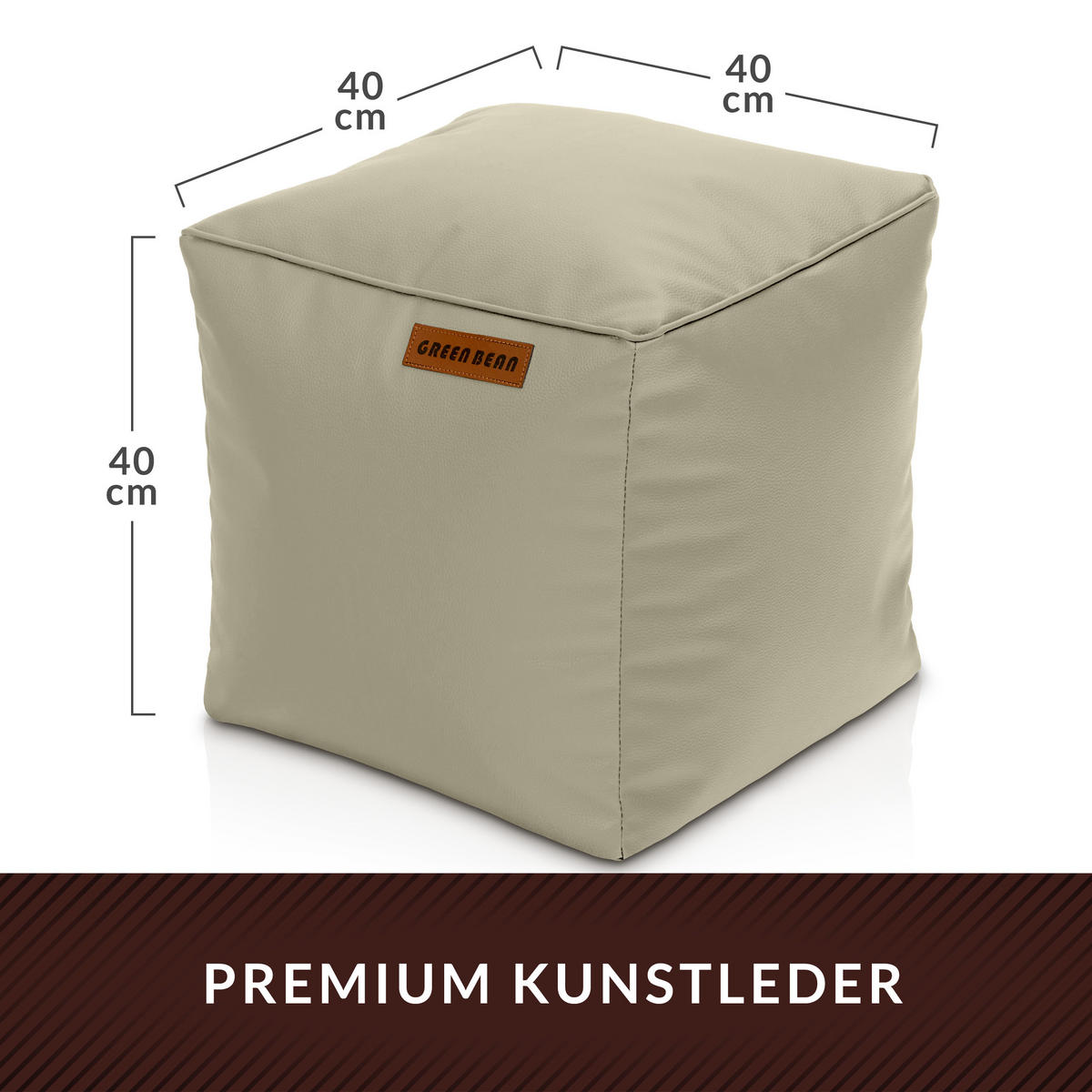 INDOOR HOCKER Cube eckig Kunstleder - Grau, Textil (40/40/40cm) - Green Bean