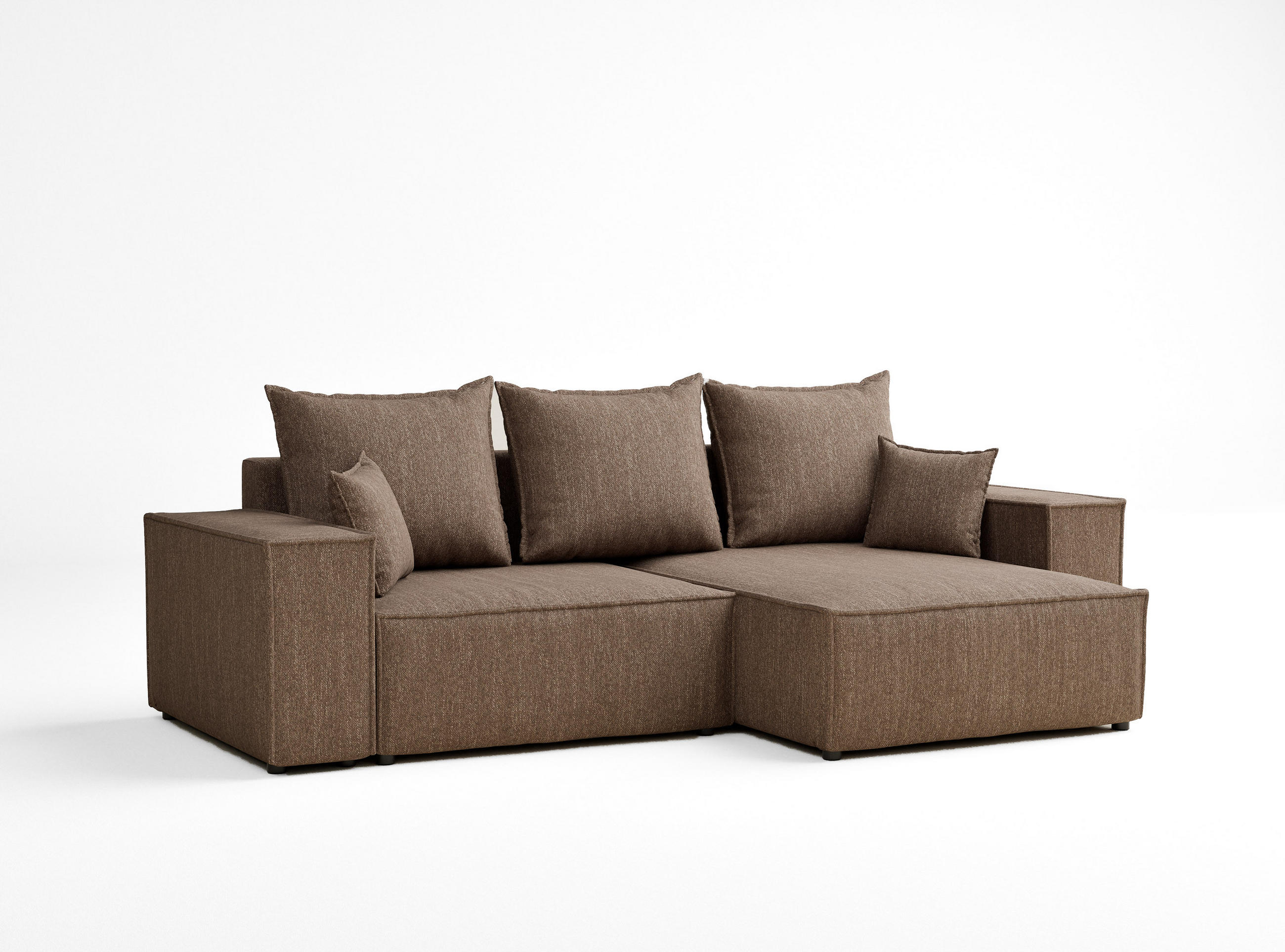 ECKSOFA MIT SCHLAFFUNKTION Moyo Hellbraun Webstoff - Hellbraun/Schwarz, Holz/Holzwerkstoff (255/148cm) - Maison de Reve