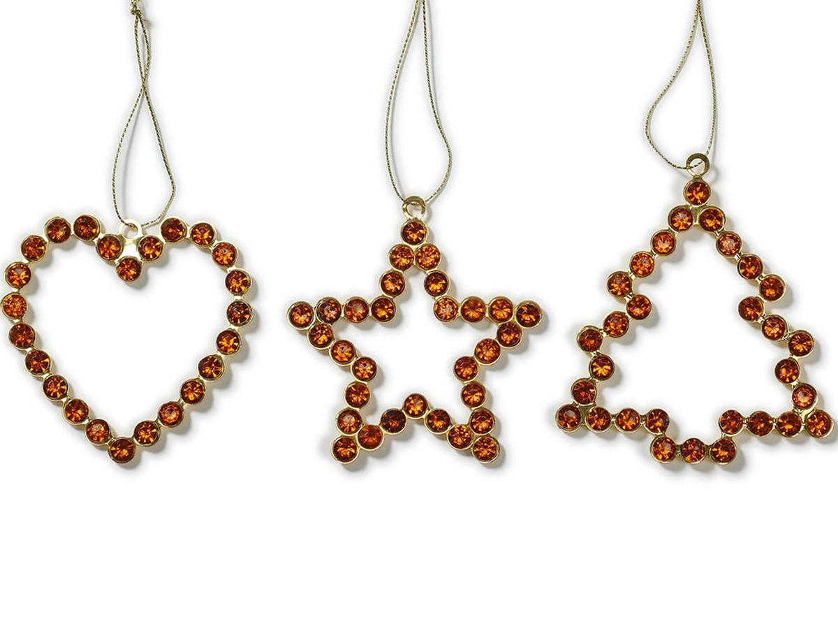 WEIHNACHTSKUGELN 3er-Set mit Schmucksteinen verschiedene Designs, 11, 5 cm - Braun, Kunststoff (5/15/10cm) - LAALU