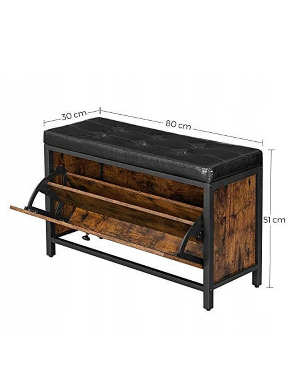 SCHUHSCHRANK/BANK, braun/schwarz - Braun, Holzwerkstoff (80/51/30cm) - A2A Home