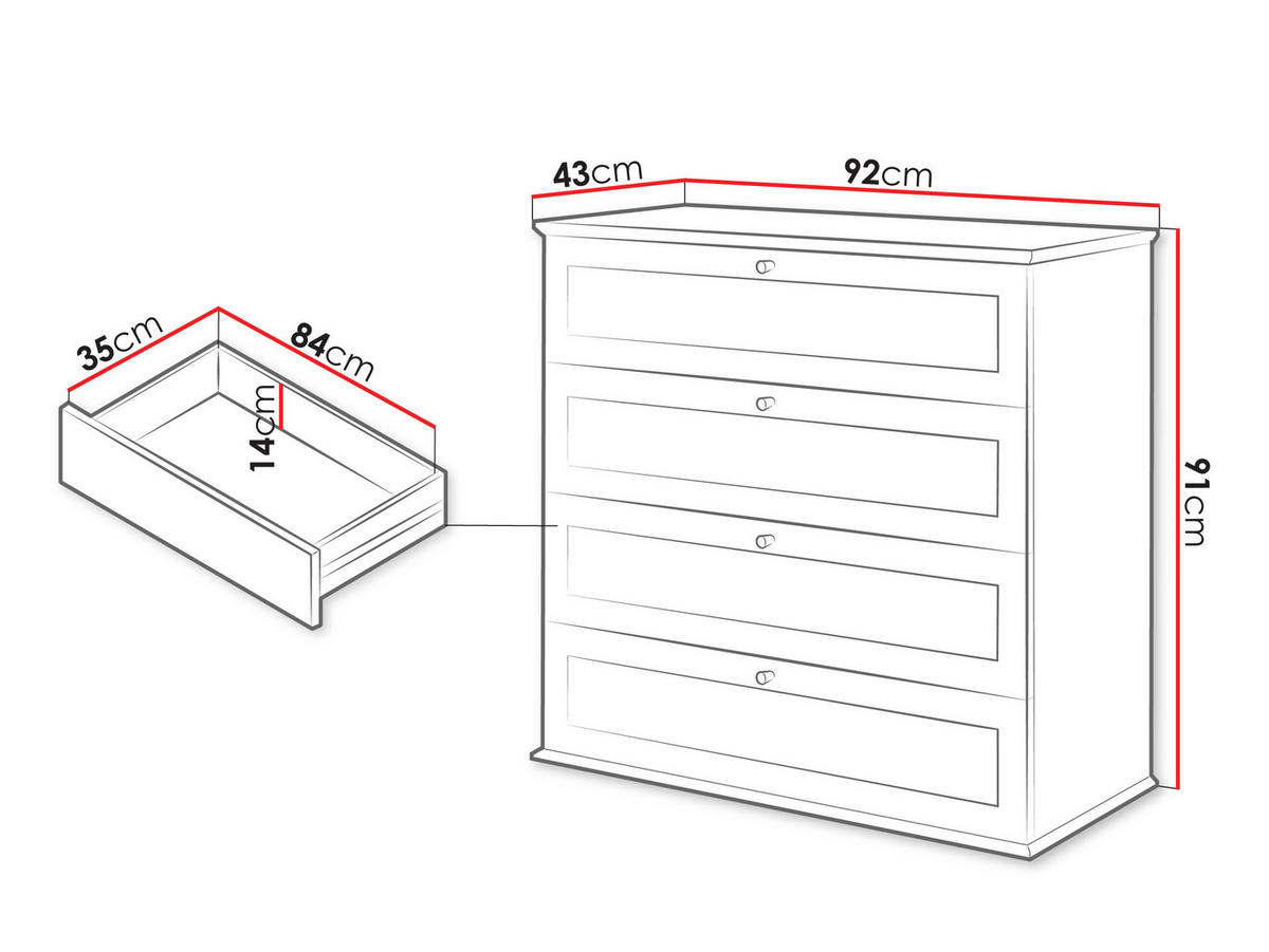 KOMMODE Gacoris 4SZ - Hellgrau/Weiß, Holzwerkstoff/Kunststoff (92/91/43cm) - MIRJAN24