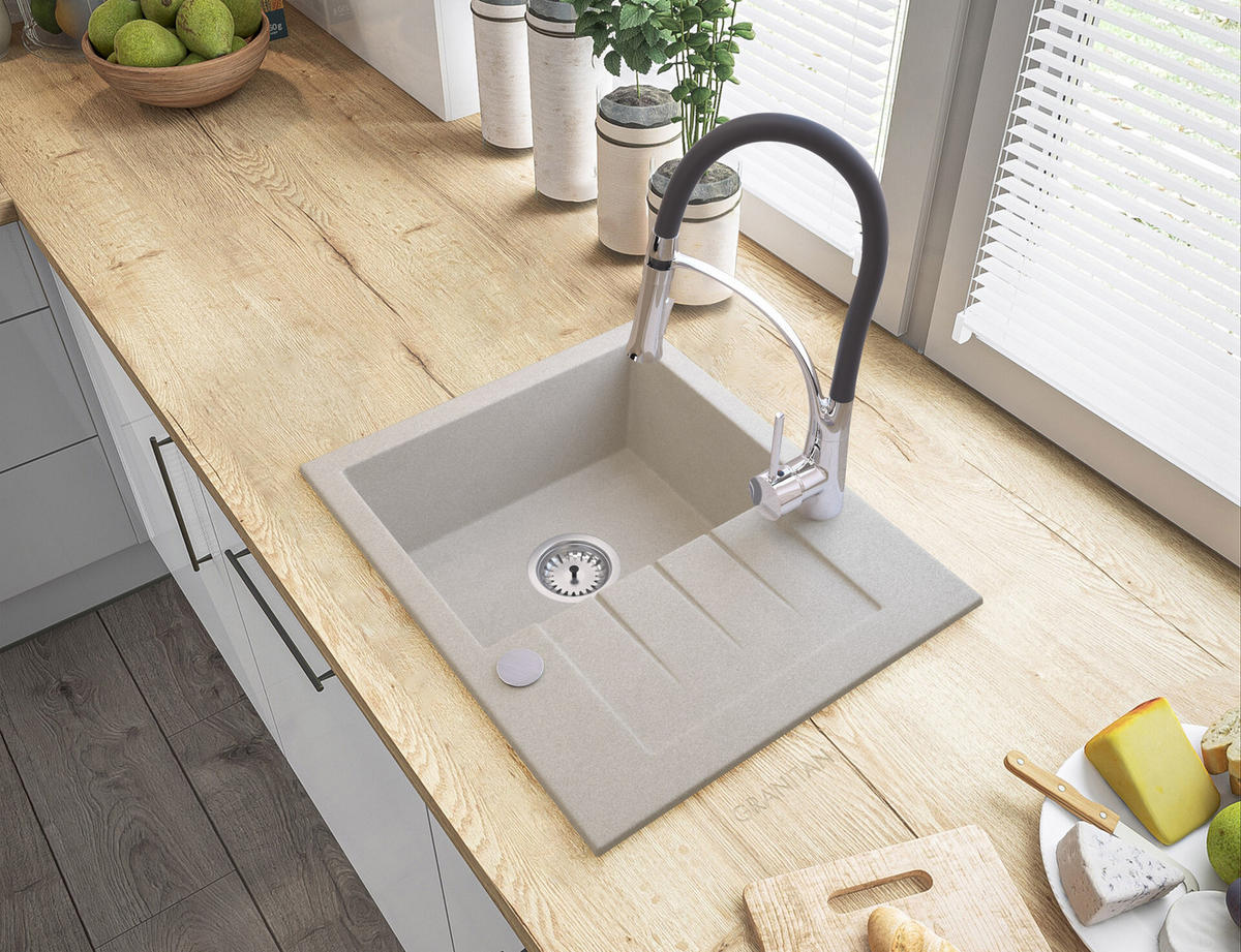 GRANITSPÜLE Tinos mit Siphon - Beige, Kunststoff/Stein (47/16/57cm) - Granitan