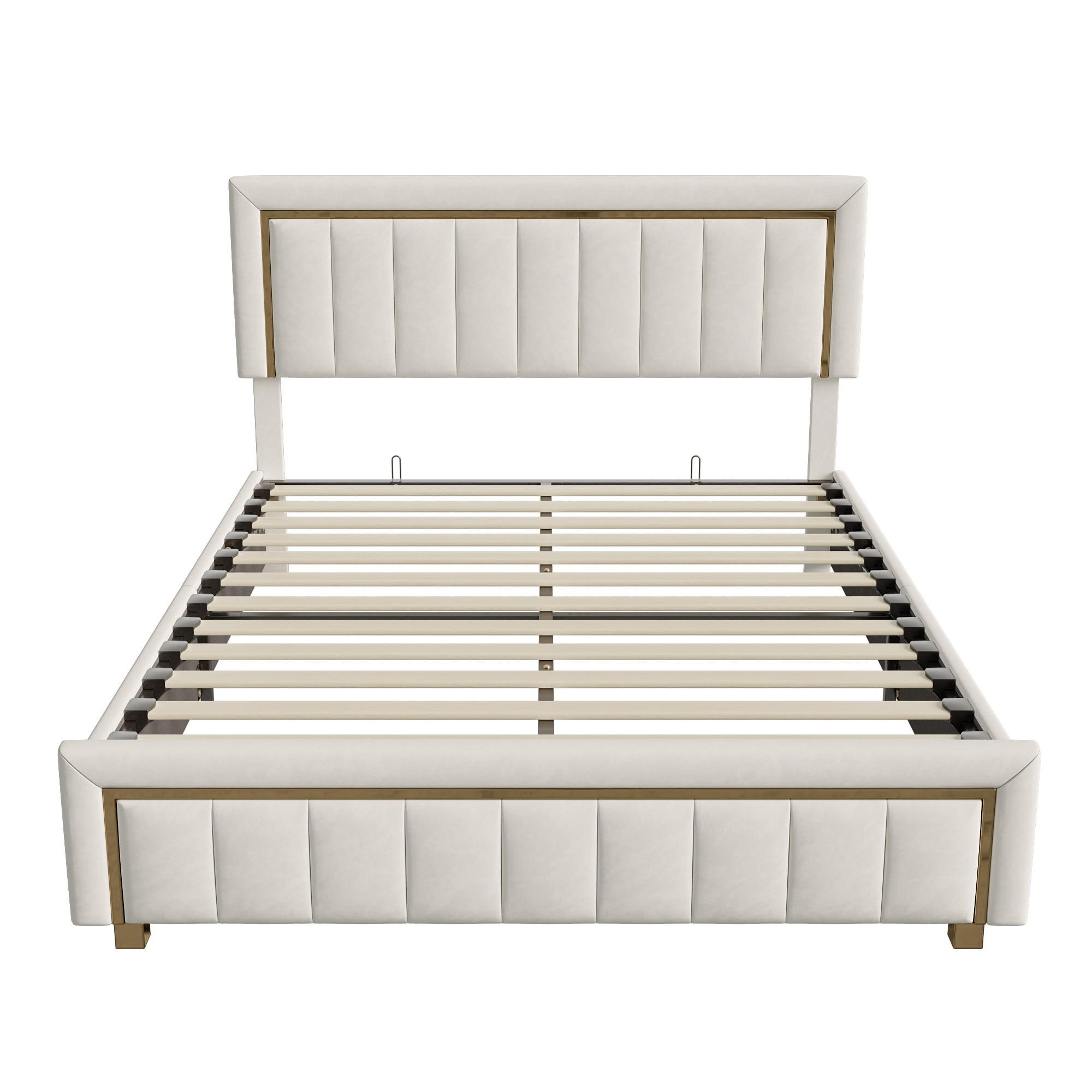POLSTERBETT 160x200 cm beige Stauraum Lattenrost Kopfteil - Beige, Metall (160/200cm)
