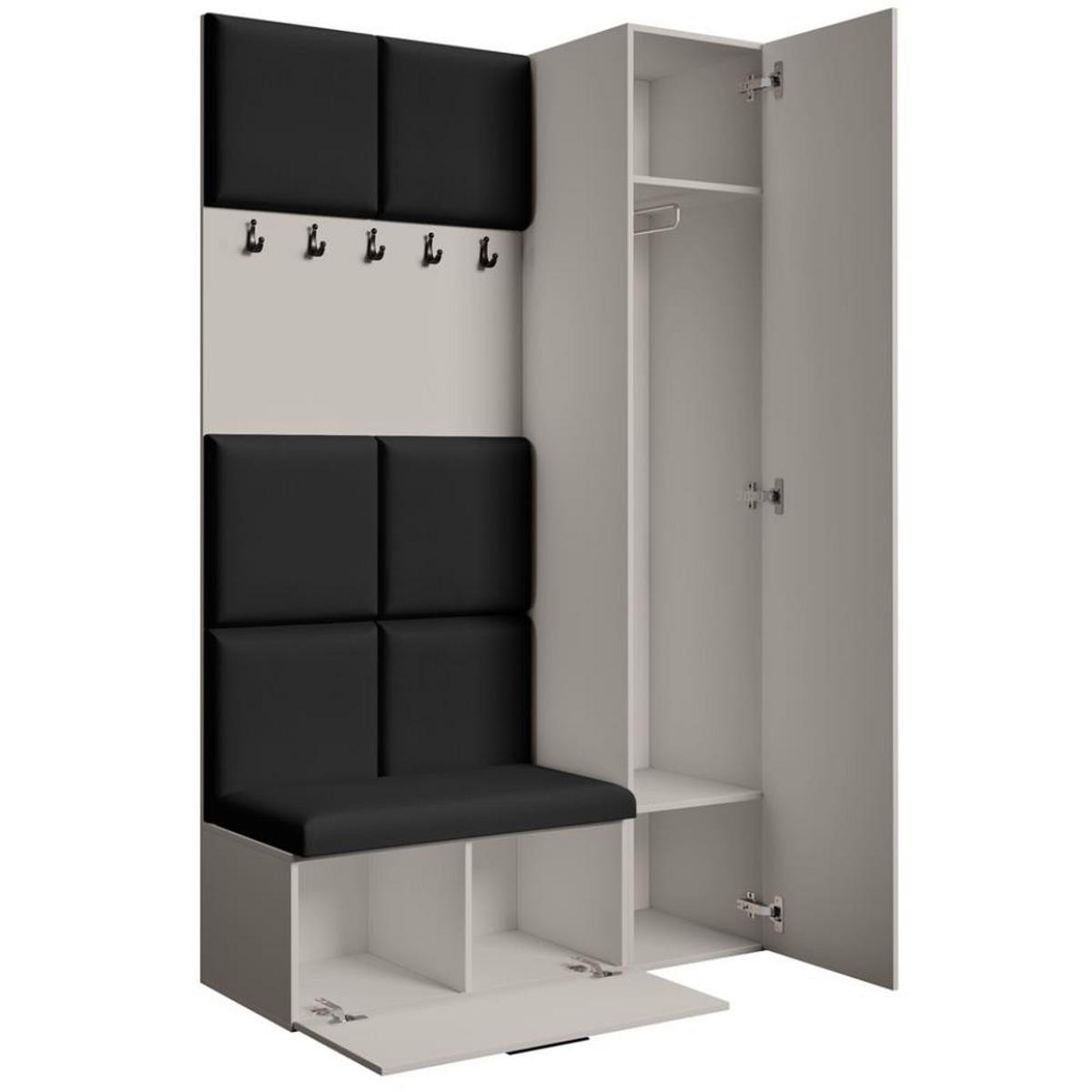 GARDEROBE Margaret I+IV 121/203/43 mit gepolsterten Paneelen - Kaschmir/Schwarz, Holzwerkstoff/Kunststoff (121/203/43cm) - Beautysofa