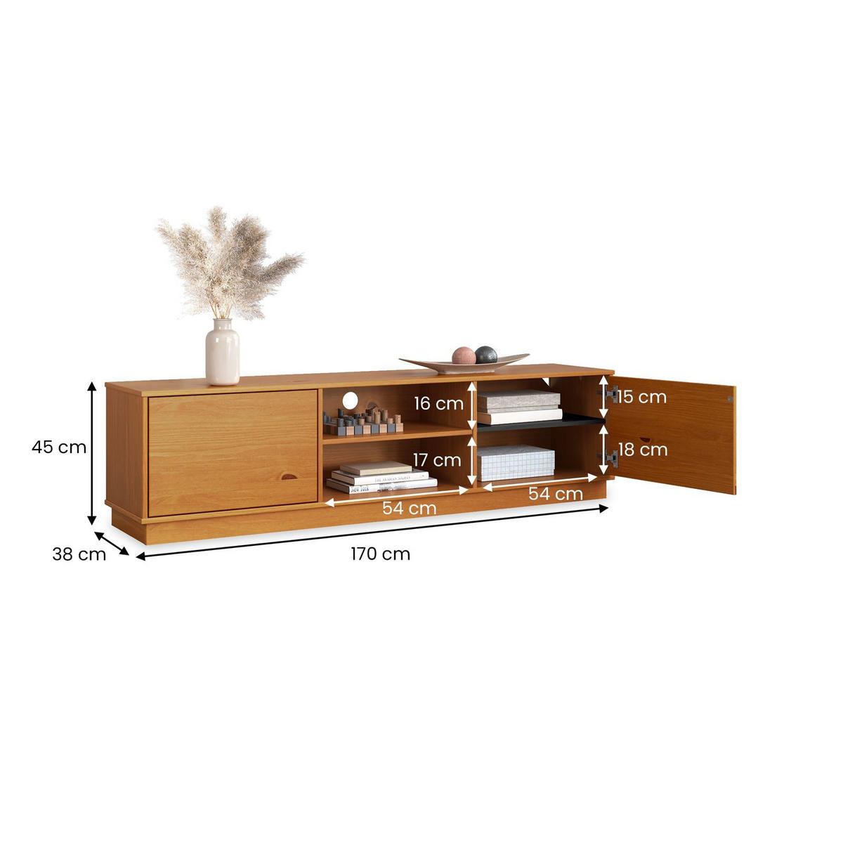 LOWBOARD MAITE Eiche - Eichefarben, Holz (170/45/38cm) - IDIMEX