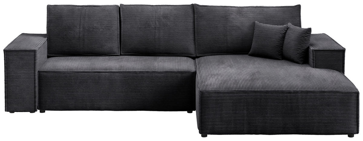 ECKSOFA Pablo mit Schlaffunktion Schwarz Cord - Schwarz, Textil (294/185cm) - Bromarkt
