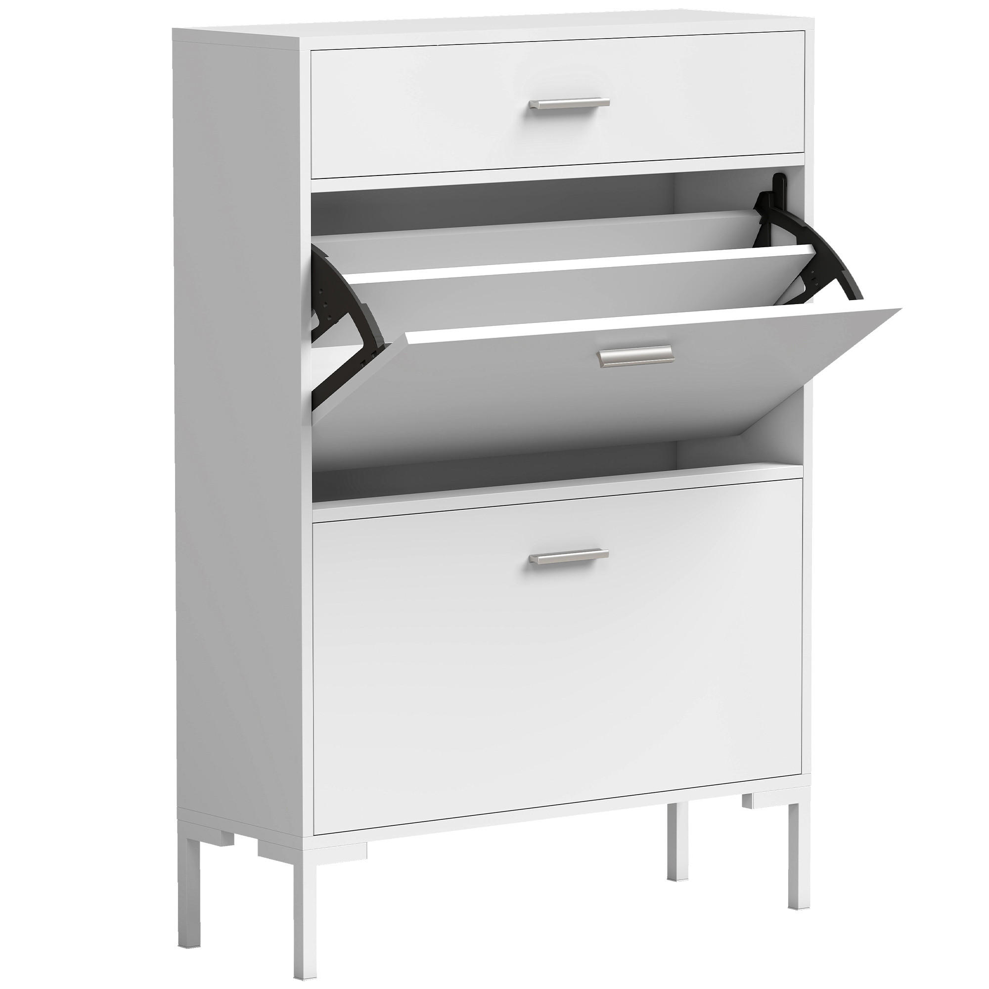 SCHUHSCHRANK MDF Weiß - Weiß, Holzwerkstoff/Metall (26/110/75cm) - HOMCOM