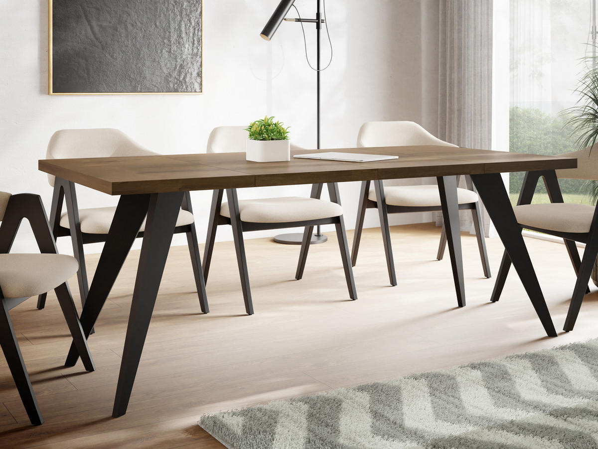 ESSTISCH Quadro quadratischer ausziehbarer, Lefkas Eiche 100-200/100/76 cm - Alteiche/Schwarz, Holz/Holzwerkstoff (100/100/76cm) - WFL GROUP