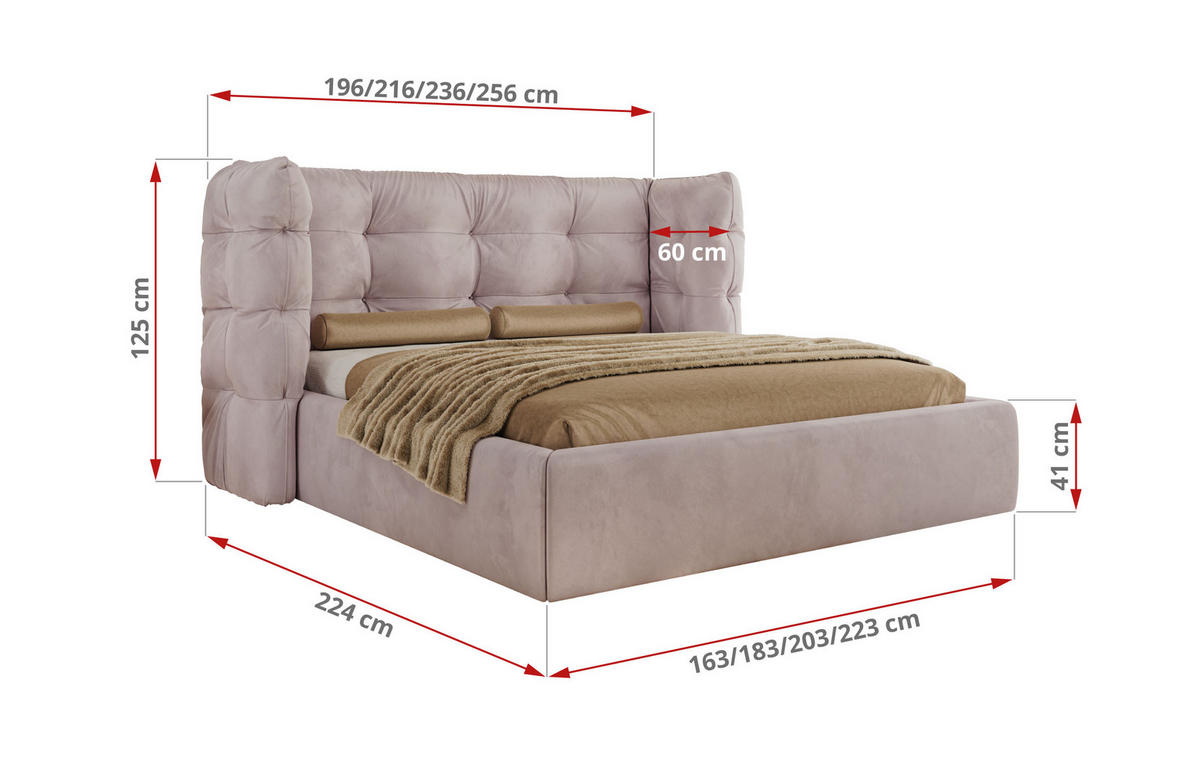 POLSTERBETT FLONELLE CLASSIC 180/200 - Hellrosa Velvet - ohne Matratze - Hellrosa, Textil (180/200cm) - MKS