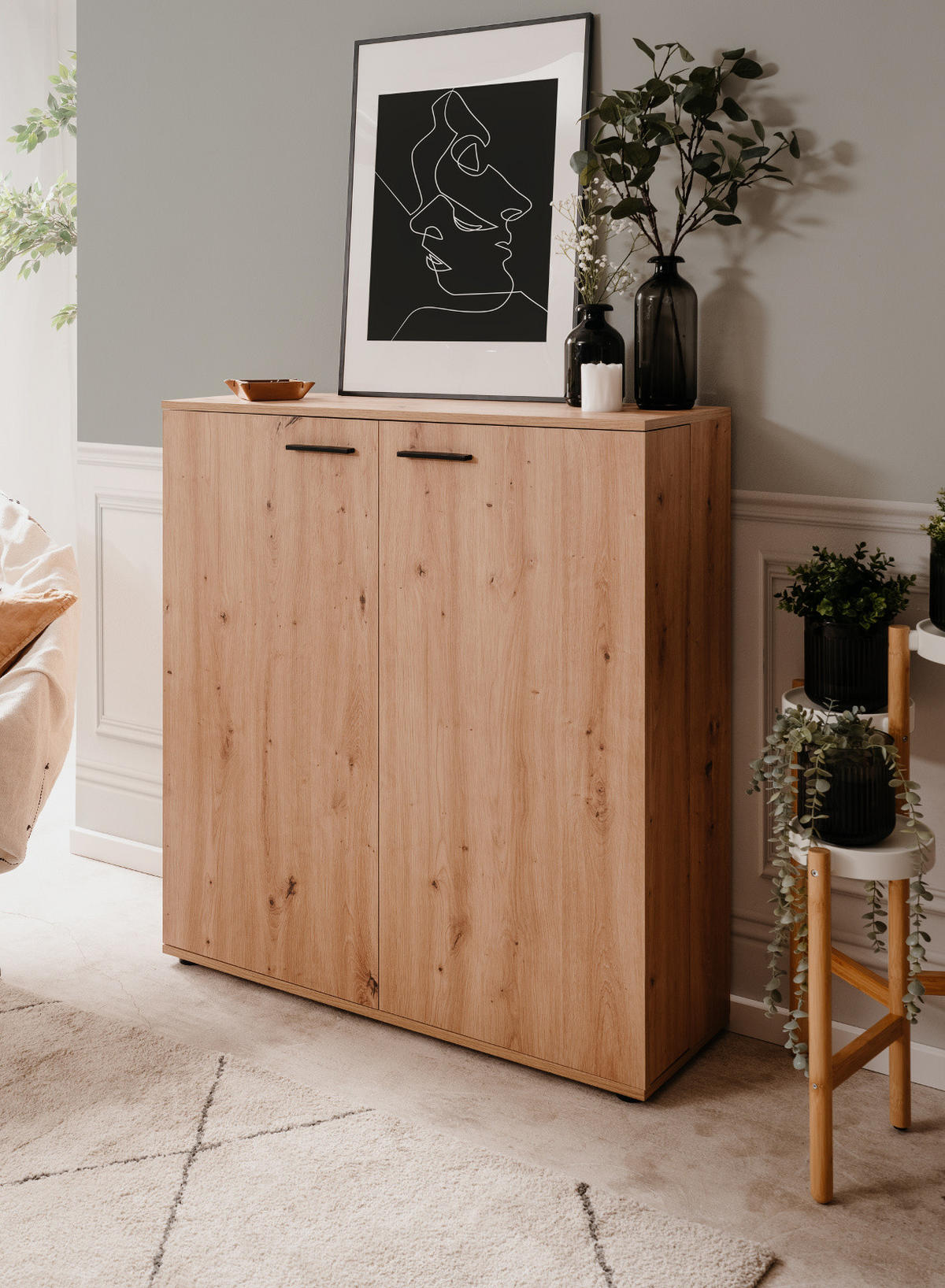 SCHUHSCHRANK Eiche Artisan 100 cm, Schuhkommode aufklappbar mit 12 Fächern - Schwarz/Eiche Artisan, Holzwerkstoff/Kunststoff (100/110/34cm) - Furn.Design