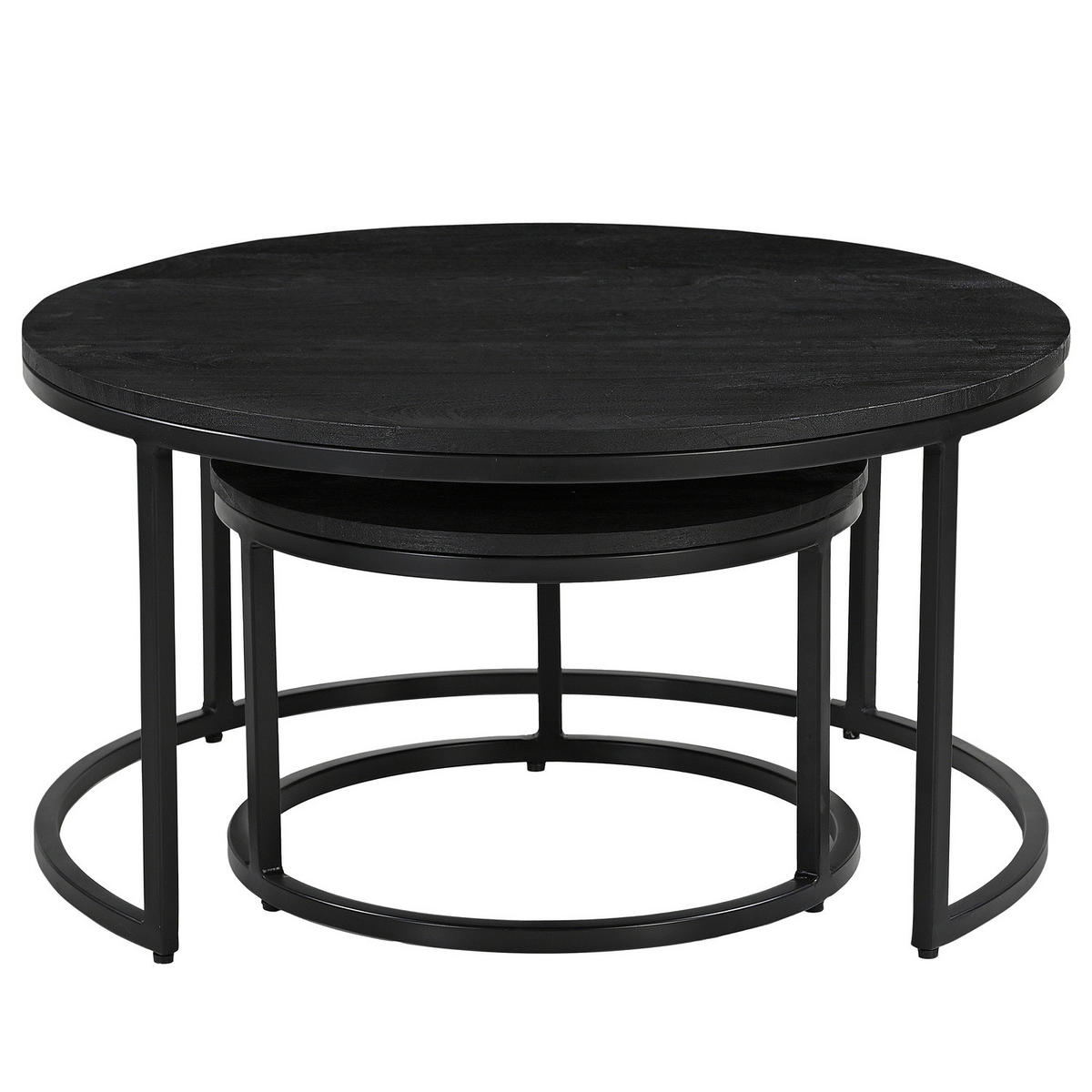 COUCHTISCH-SET - 2-teilig - Schwarz/Akaziefarben, Holz (80/80/42cm) - home24