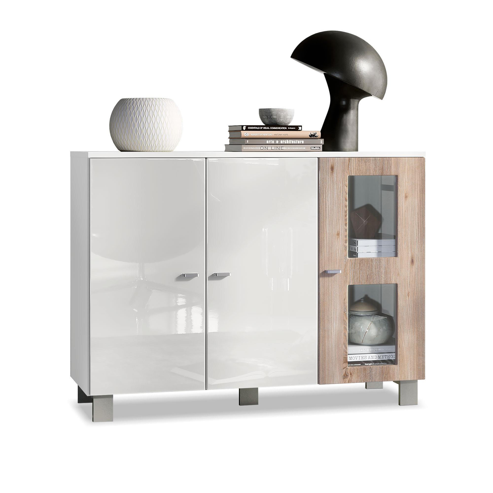 SIDEBOARD Denjo Tür in Eiche Nordic - Silbereichenfarben, Holzwerkstoff (107/81/35cm) - Vladon