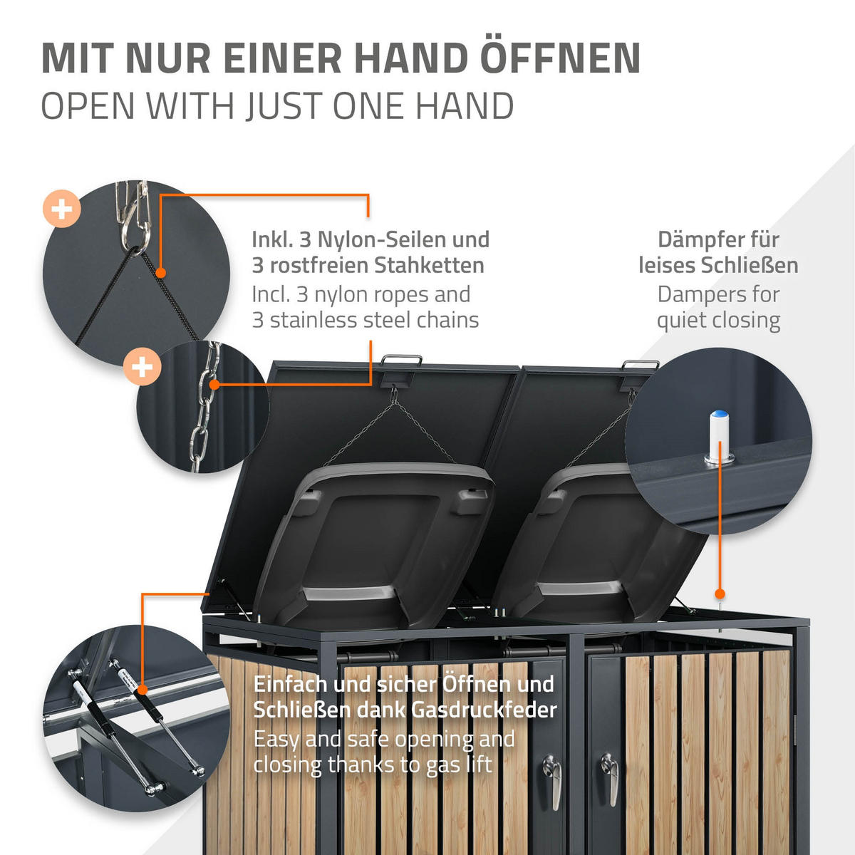 MÜLLTONNENBOX 3er Anthrazit-Lärchenoptik - Naturfarben, Metall (80/116.3/200cm) - ML-DESIGN
