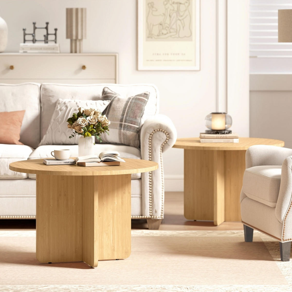 COUCHTISCH 66/66/45 cm natur aus Bambus mit Kreuzgestell - Naturfarben, Naturmaterialien (66/66/45cm) - OKWISH