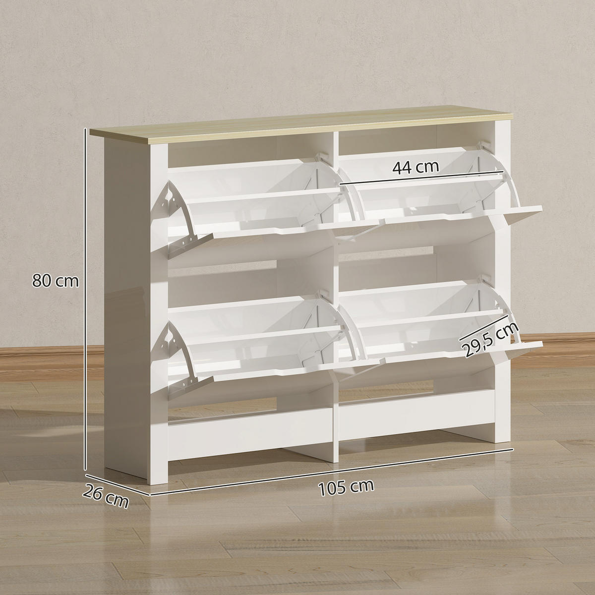 SCHUHSCHRANK DE-15037 4 Klapptüren, 16 Paar Weiß - Weiß, Holzwerkstoff (105/80/26cm) - ComfortXL