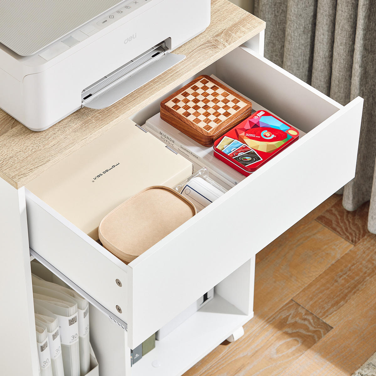 ROLLCONTAINER Weiß-Natur - Weiß, Holzwerkstoff (63/88/42cm) - SoBuy