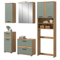 BADMÖBEL-SET Salbei grün, Eiche Artisan 192 cm 6-teilig, Badkombination in modernem Design - Salbeigrün/Schwarz, Glas/Holzwerkstoff (192/191/34cm) - Inn.Furn