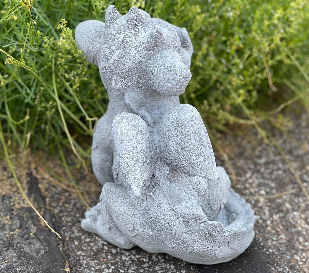 STEINFIGUR großer Drache Cristiano frostfest wetterfest Gartenfigur - Grau, Stein (22/28/21cm) - stoneandstyle