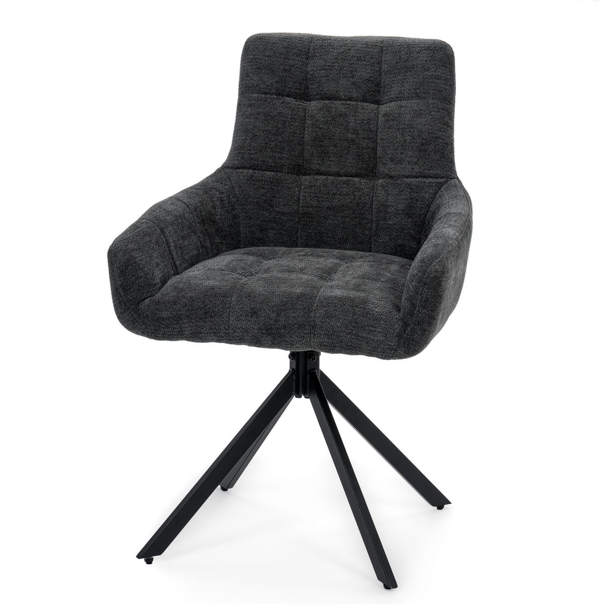 STUHL FUNO drehbar gepolsterter mit Steppung - graphit - Chenille - Dunkelgrau/Schwarz, Textil/Metall (58/87/60cm) - NEW HOME