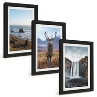 BILDER SET 3er Set - 20x30 cm Schwarzer Rahmen - Berglandschaften mit einem Wasserfall - Schwarz, Kunststoff (20/30cm) - TULUP
