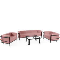 GARTENLOUNGE-SET TRIGLO 1x Tisch, 2x Sessel, 1x Sofa 3-Sitzer, 4-tlg., Modern, Dunkelgrau - Dunkelgrau/Rot, Glas/Textil - KONSIMO®