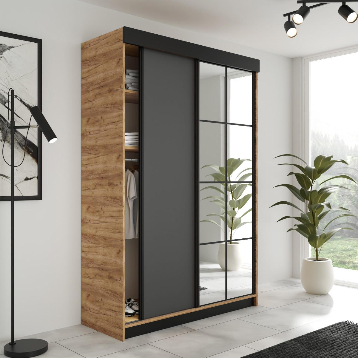SCHIEBETÜRENSCHRANK LAMARO - 138x205x59 - Eiche Craft Gold & Graphit - Honigeiche/Graphitfarben, Holzwerkstoff (138/205/59cm) - Kier Furniture