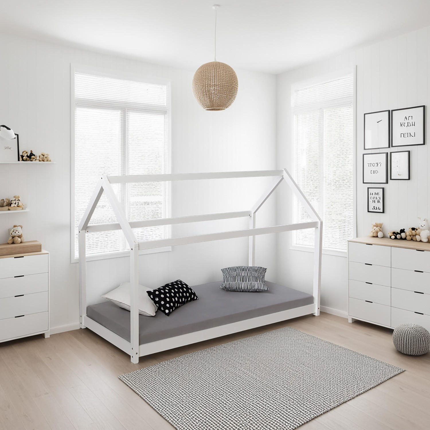 HAUSBETT 90/200 cm weiß - Weiß, Holz (206/141/96cm) - Homestyle4u