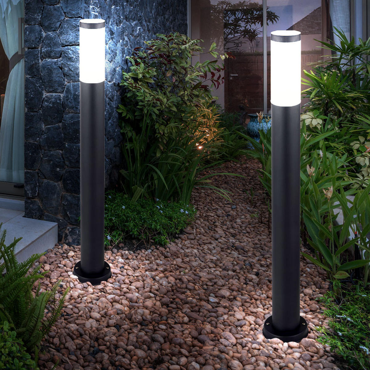 LED STEHLEUCHTE Edelstahl Anthrazit 2er Set - Anthrazit, Metall (12.7/12.7/80cm)