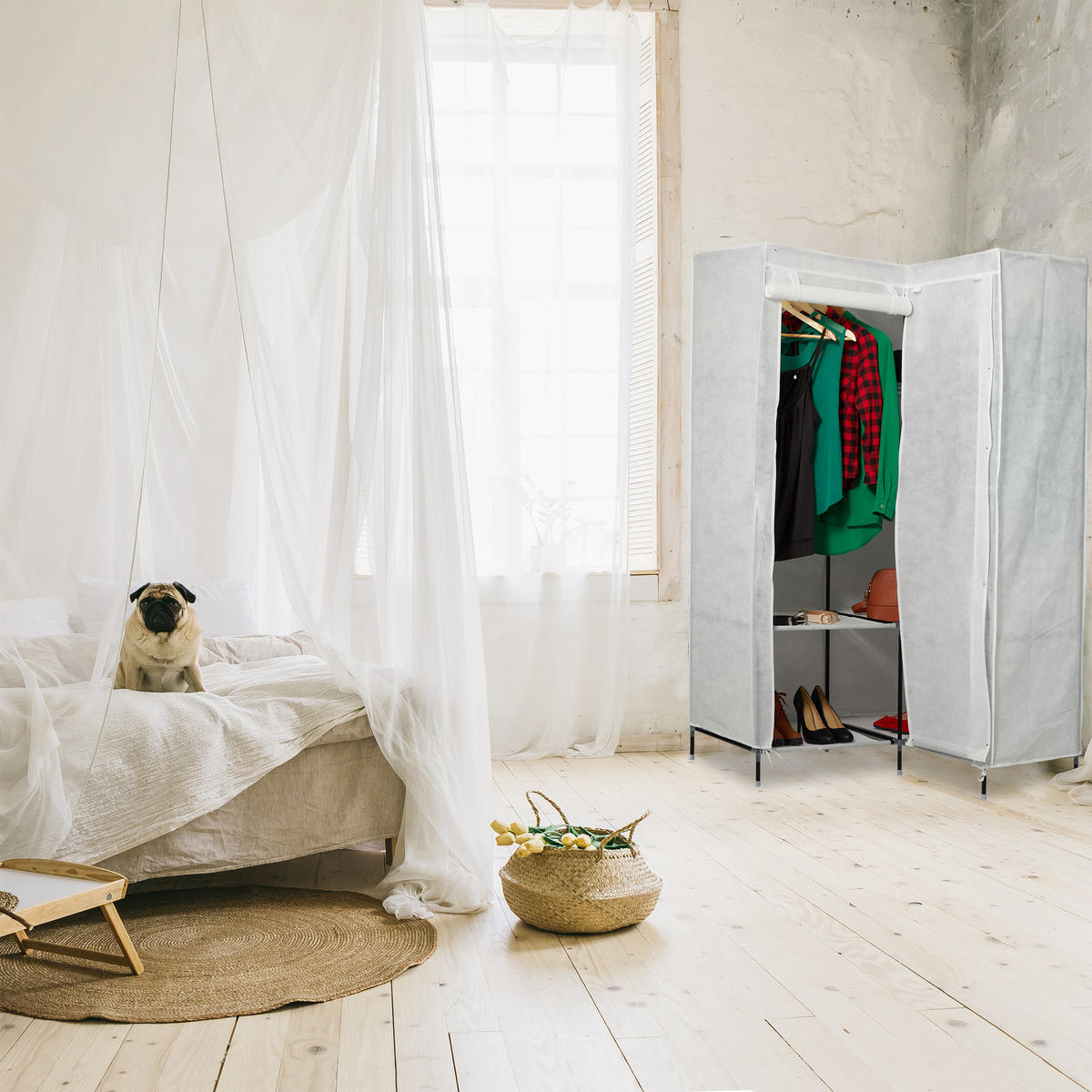 ROHOVÝ šatník - antracitová, kov/textil (100/169/83cm) - Relaxdays