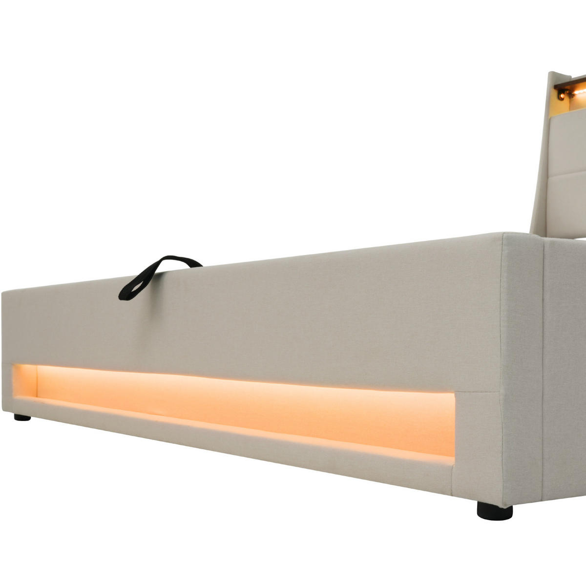 POLSTERBETT 90/200 cm Hellbeige aus Leinenmaterial mit LED und USB - Beige, Textil (90/200cm) - OKMYHOME