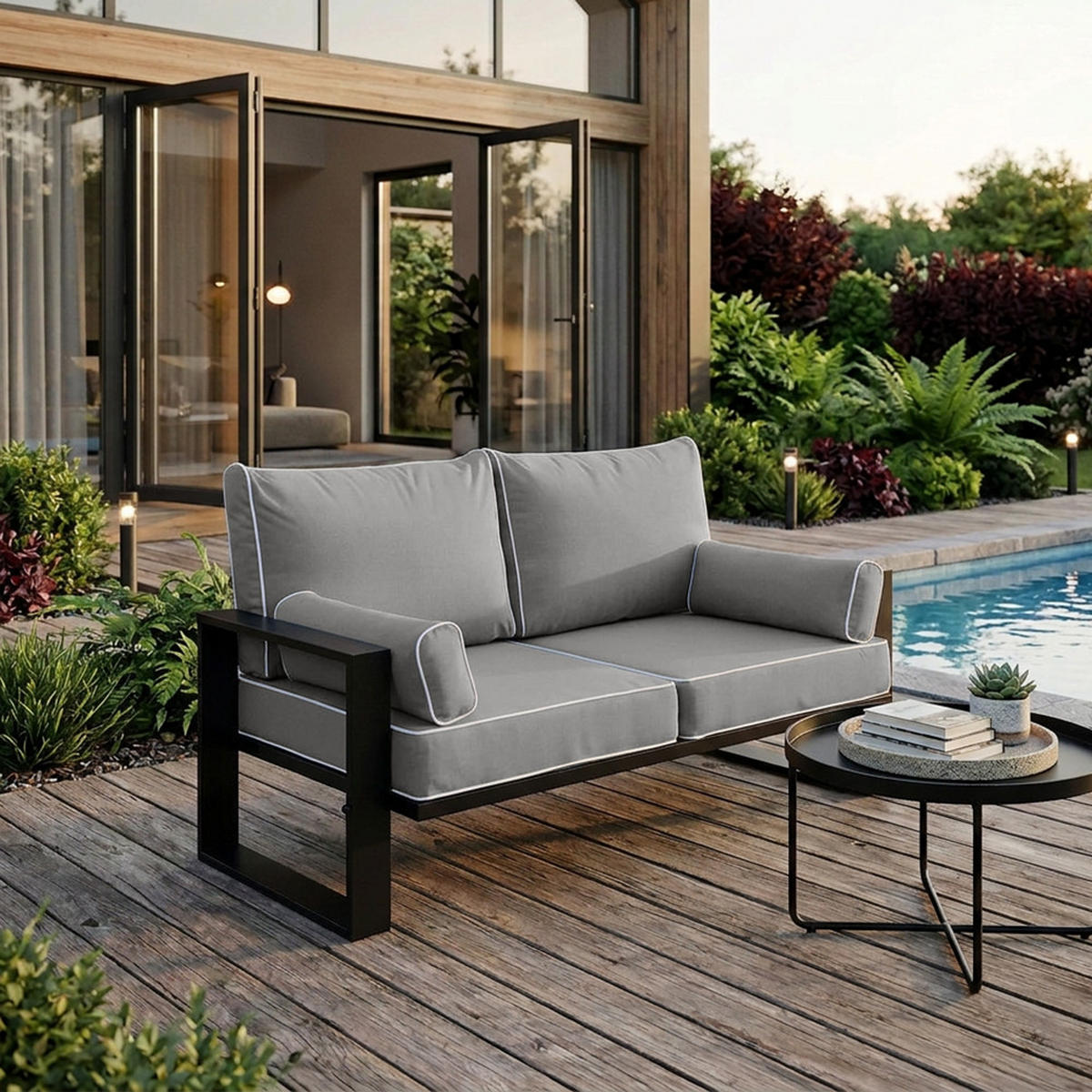 LOUNGESOFA 2-Sitzer Verdino mit Metallrahmen 150 cm dunkelgrau - Dunkelgrau, Metall (150/90/87cm) - Beautysofa