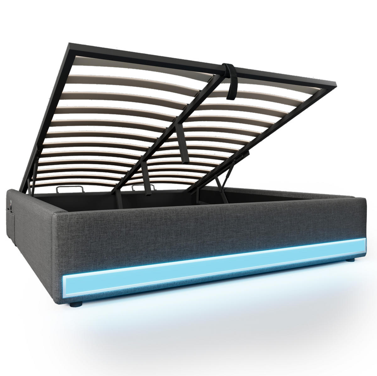 POLSTERBETT mit LED-Beleuchtung 140/200 cm mit Bettkasten, USB und Typ-C, Grau - Grau, Textil (140/200cm) - BEAOK
