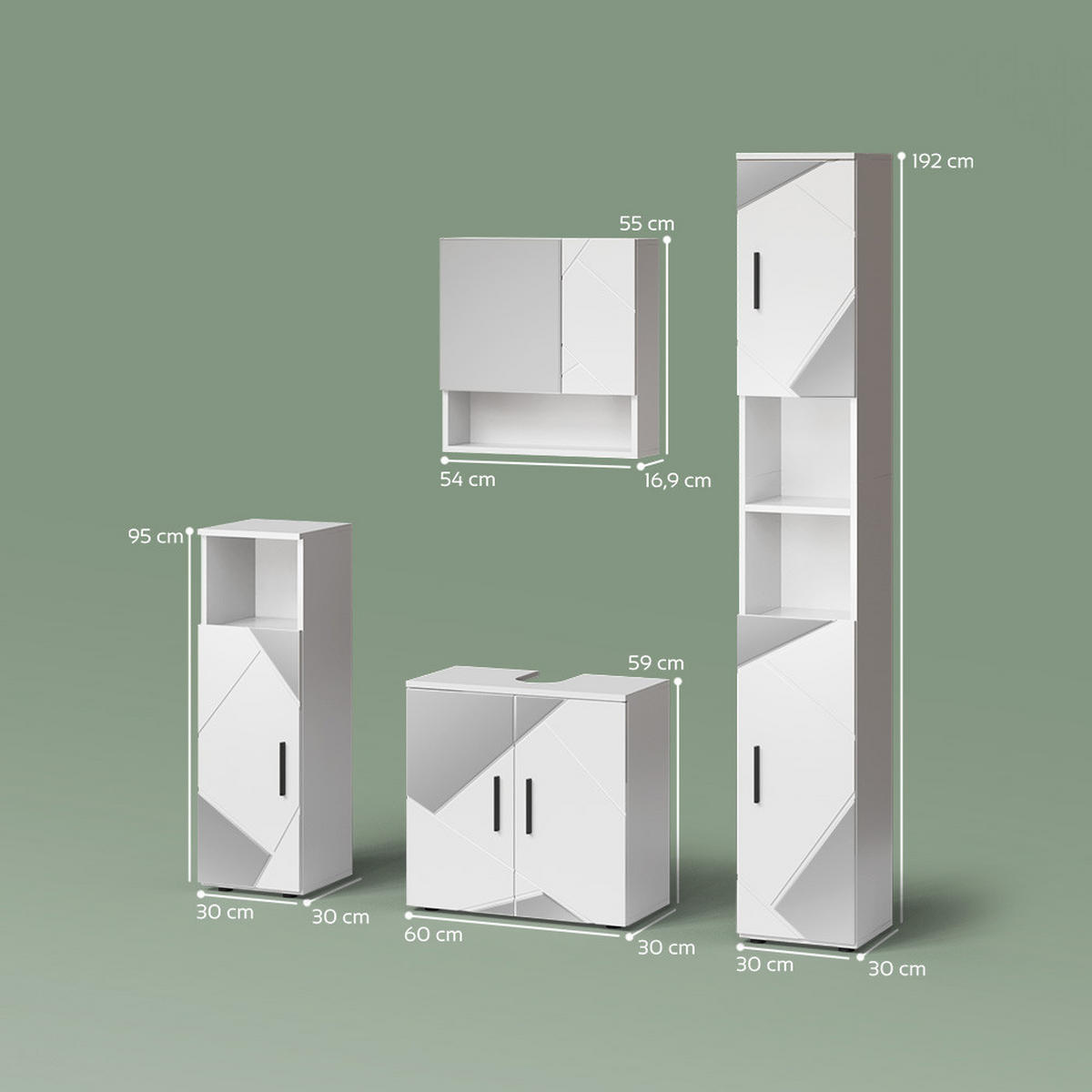 BADMÖBEL-SET Ronco Weiß Hochglanz mit Einsätzen 4 Teile, mit Hochschrank - Weiß Hochglanz, Holzwerkstoff (60/60/59cm) - Livinity®