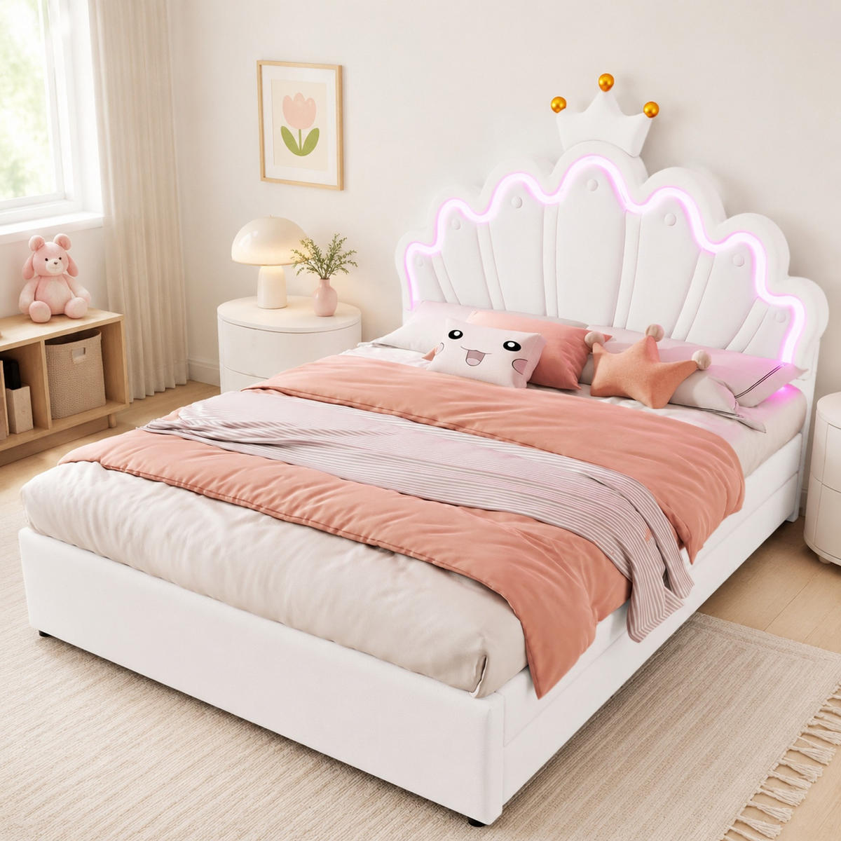 POLSTERBETT 140/200 cm in Weiß mit 2 Schubladen, LED und verstellbarem Kopfteil - Weiß, Holzwerkstoff/Textil (140/200cm) - CHICFURN