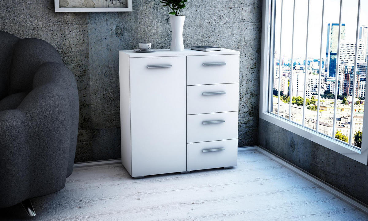 KOMMODE Helena 1D4S Weiß 80/35/84,5 cm - Weiß, Holzwerkstoff (80/84.5/35cm) - Matkam Möbel