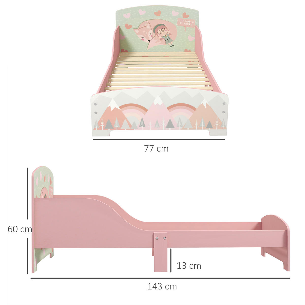 KINDERBETT 140x70 cm DE-14625 mit Sicherheitsbarrieren und Tiermotiv Rosa - Pink, Holzwerkstoff (70/140cm) - ComfortXL