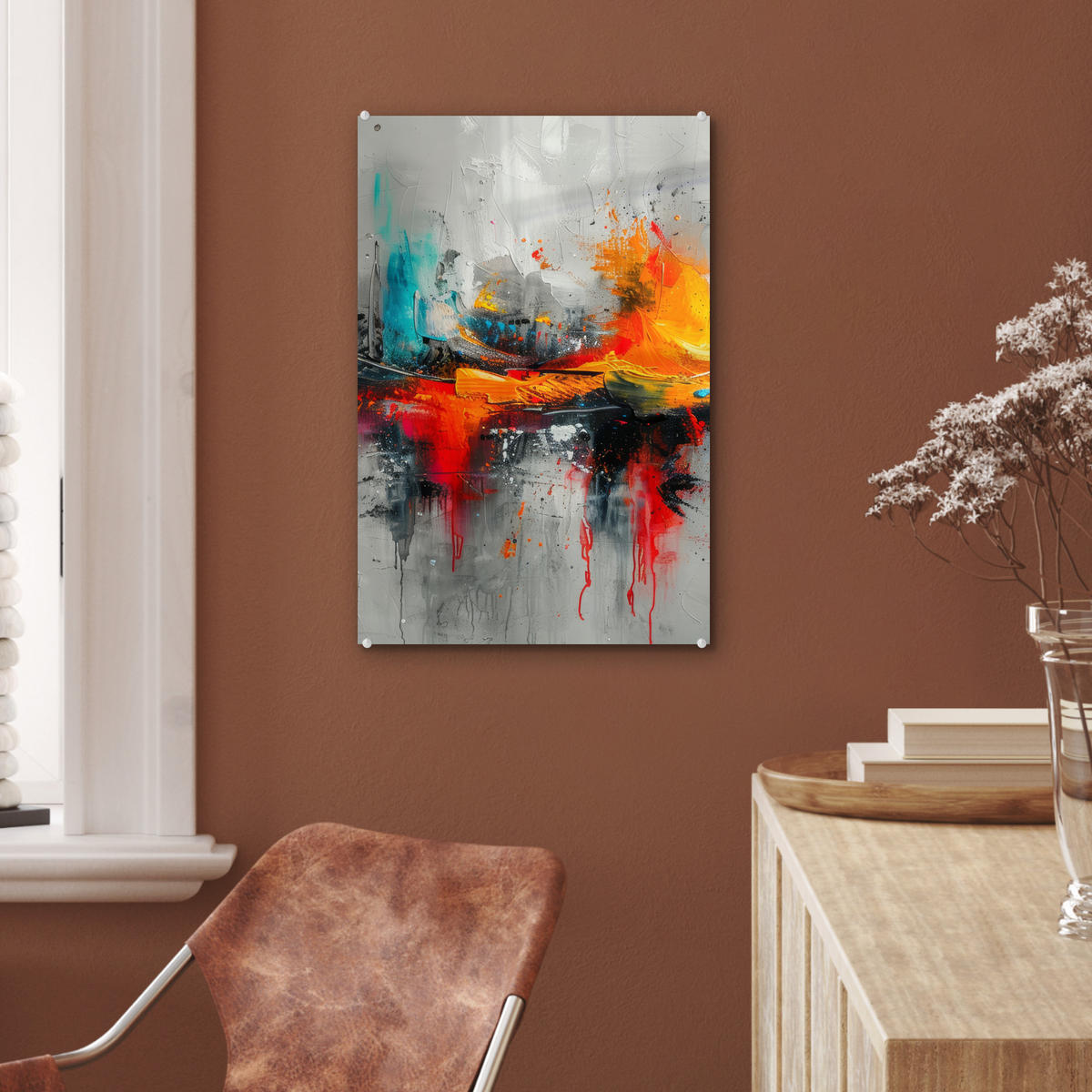 ACRYLGLASBILD Moderne Kunst - Orange - Grau - Abstrakt 40x60 cm - Hellgrau, Glas (40/60cm) - MuchoWow